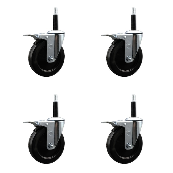 5'' Soft Rubber Swivel 3/4'' Expanding Stem Caster Set Total Lock Brake, 4PK